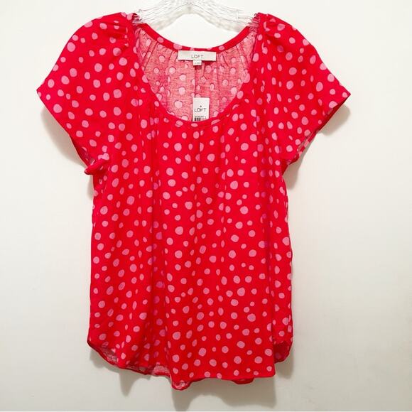 Loft Zoo Dot Scoop Neck Linen Blend Top Medium NWT - Picture 5 of 6